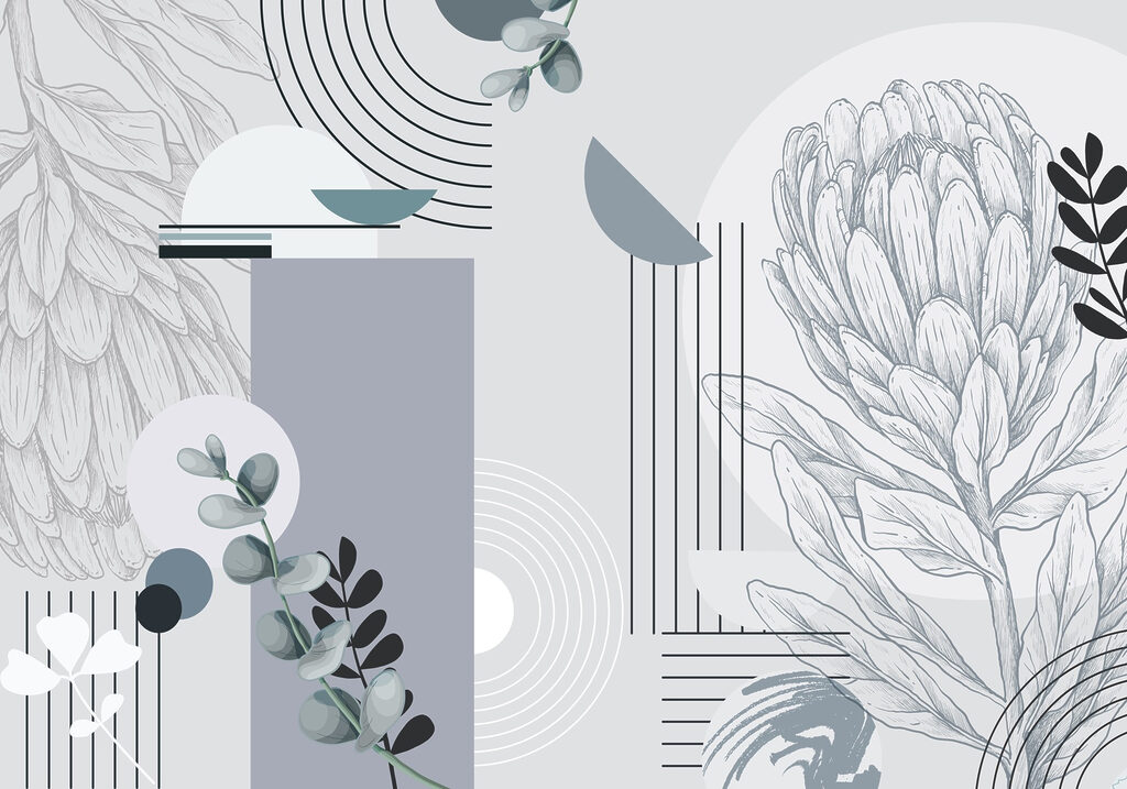 Elegante abstracte kunstcompositie met botanische motieven — volledig ontwerp