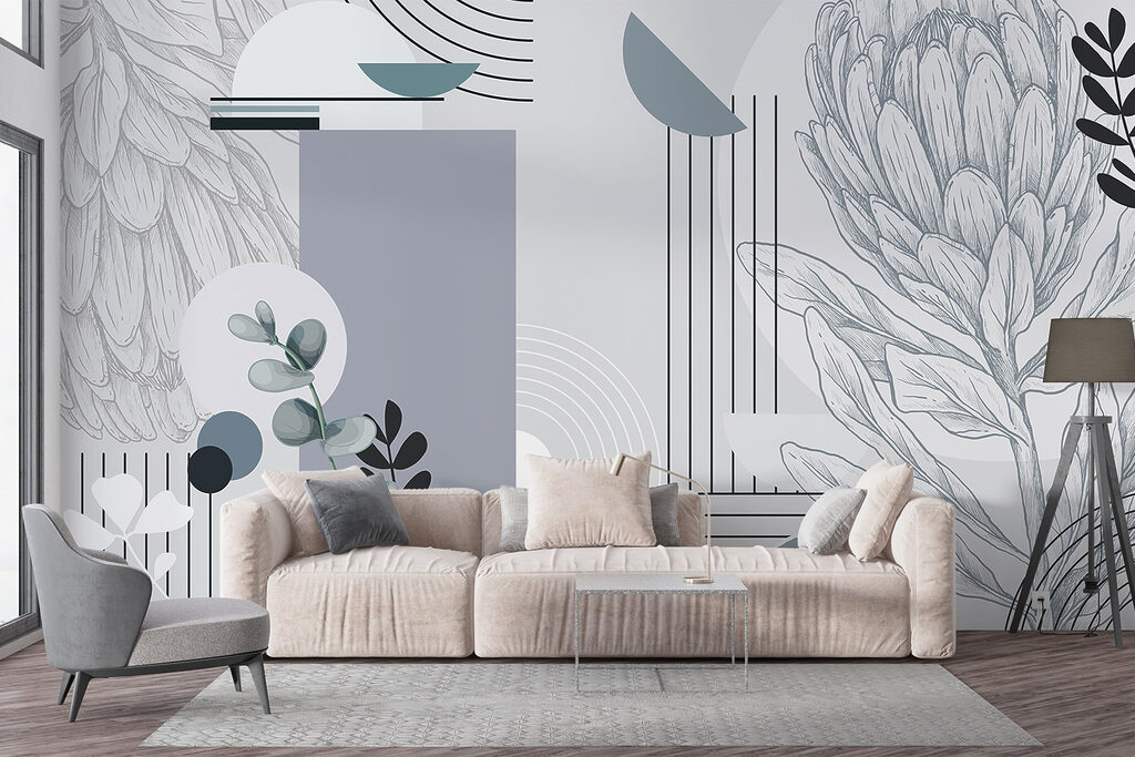 Elegante abstracte kunstcompositie met botanische motieven — interieur 3