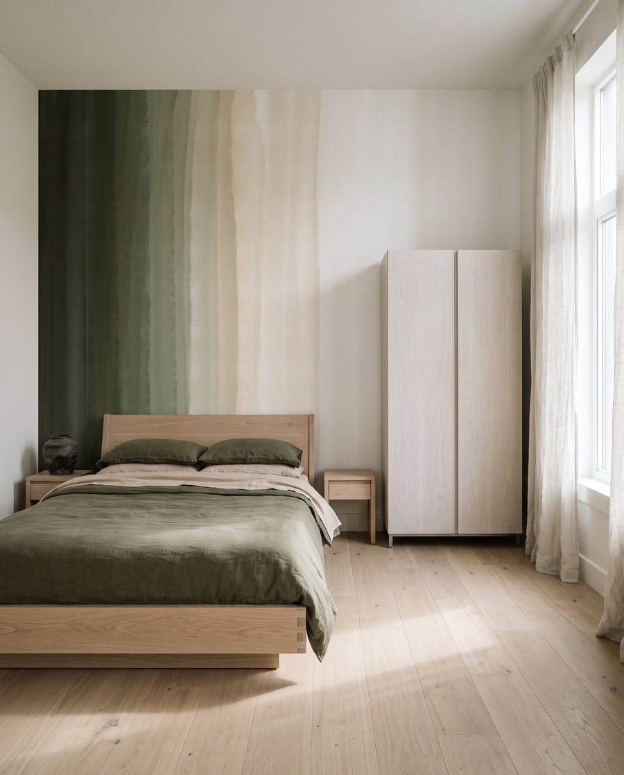 Groene penseelbanen verbleken — interieur 2