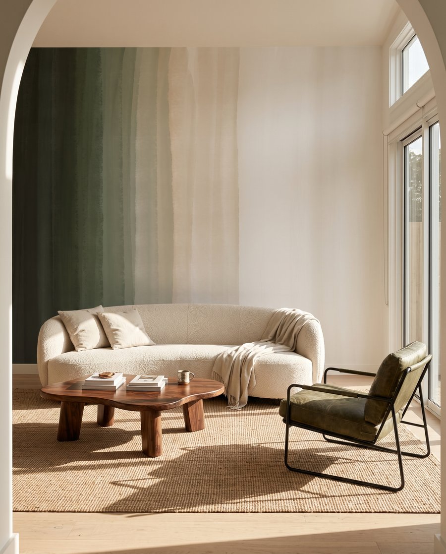 Groene penseelbanen verbleken — interieur 3