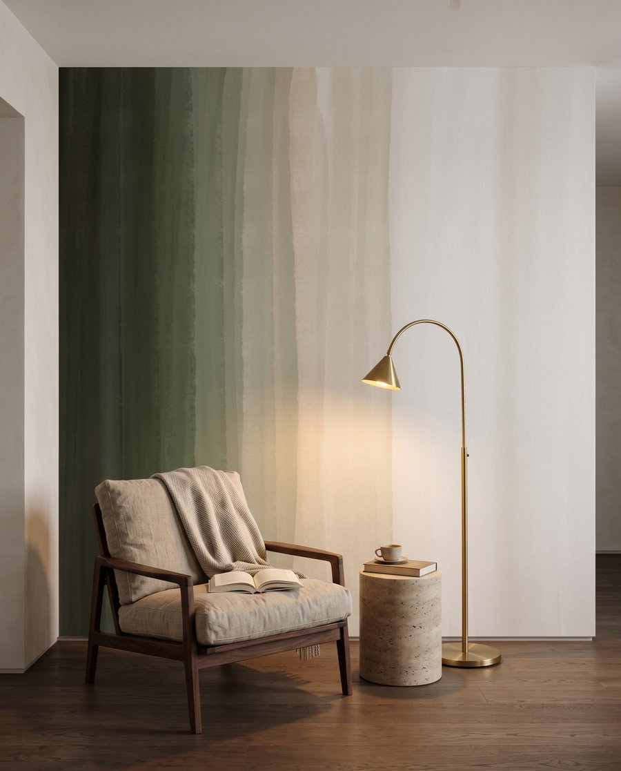 Groene penseelbanen verbleken — interieur 4