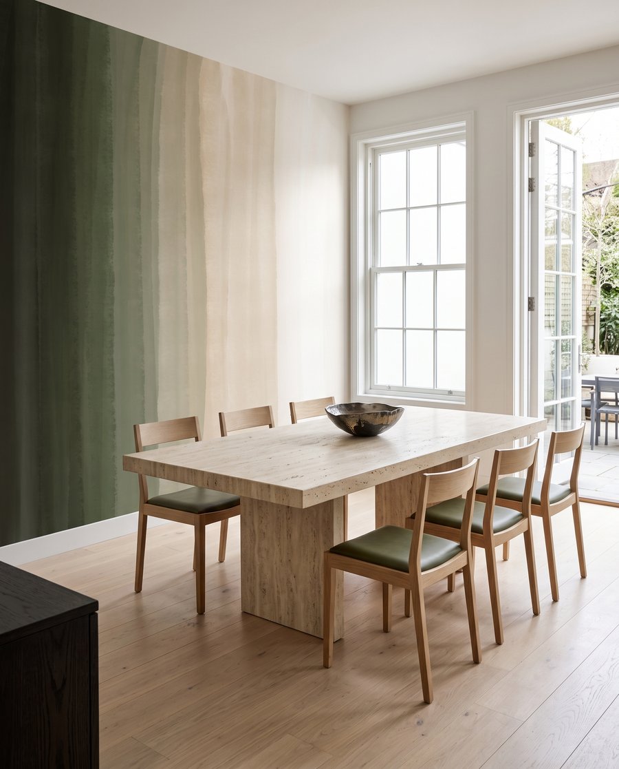 Groene penseelbanen verbleken — interieur 1