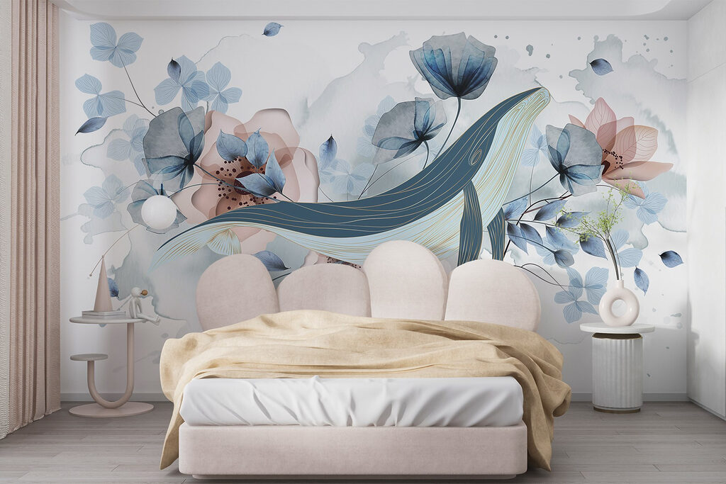 Walvis tussen blauwe bloemen — interieur 1