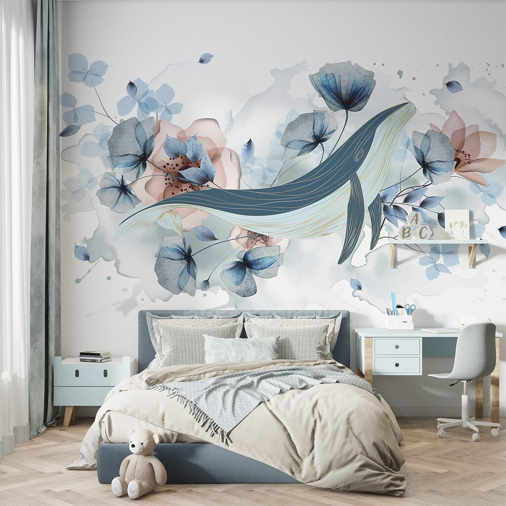 Walvis tussen blauwe bloemen — interieur 5