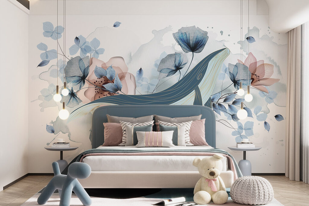 Walvis tussen blauwe bloemen — interieur 6