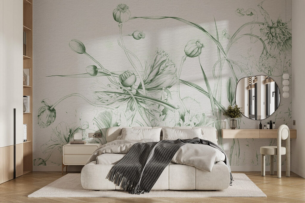 Groene veldplanten in potloodlijnen — interieur 1
