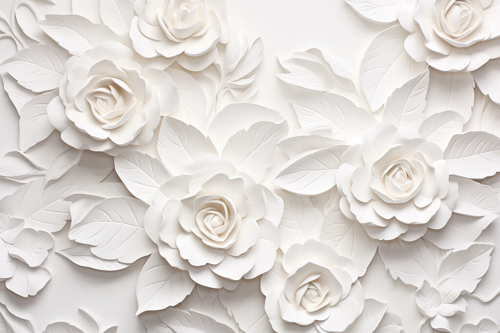 Witte rozen als wandreliëf — volledig ontwerp