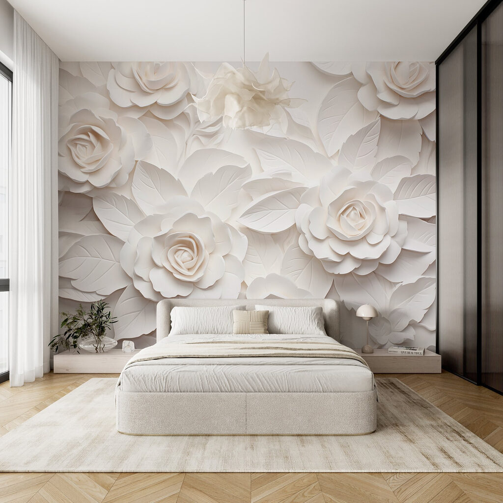 Witte rozen als wandreliëf — interieur 3