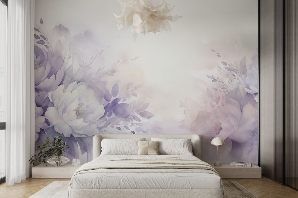 Paarse bloemen rondom licht — interieur 1