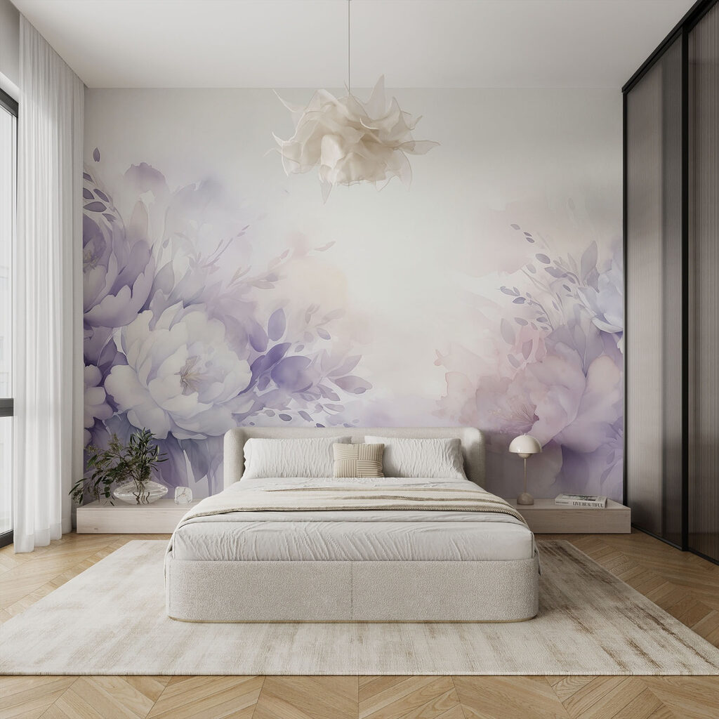 Paarse bloemen rondom licht — interieur 3