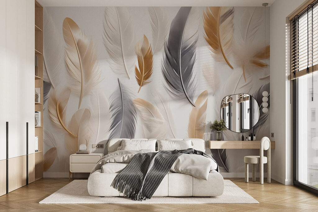 Gouden veren naast grijs — interieur 1