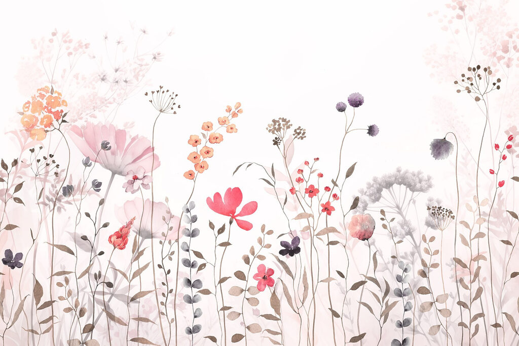 Fijne veldbloemen in roze — volledig ontwerp