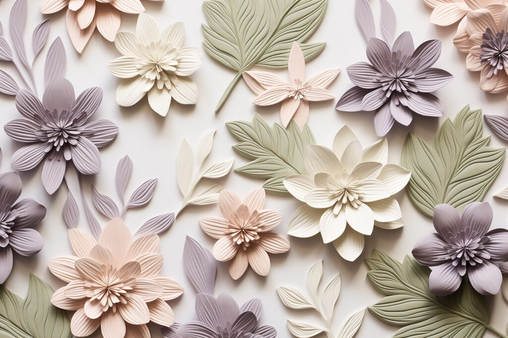 Kleurige bloemen als reliëf — volledig ontwerp