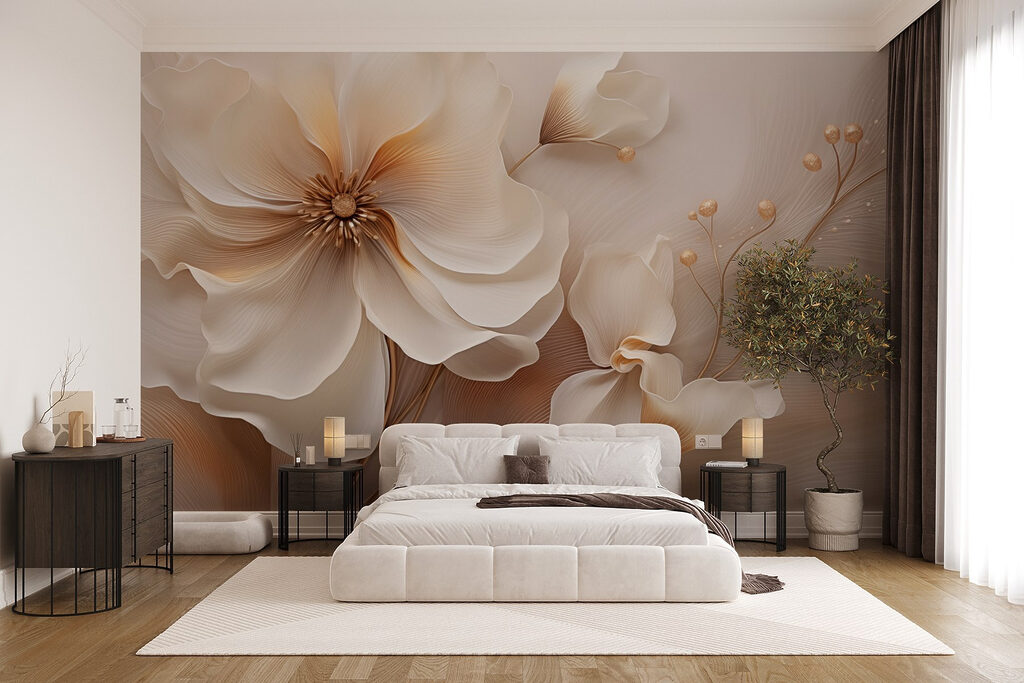 Crèmekleurige bloem met goudknoppen — interieur 1
