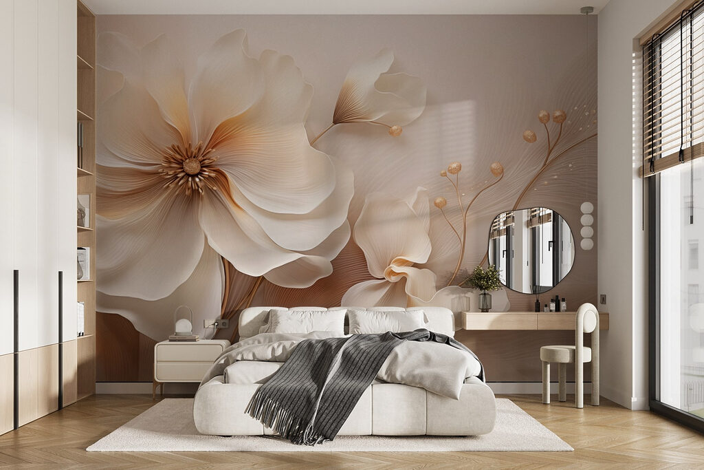 Crèmekleurige bloem met goudknoppen — interieur 2