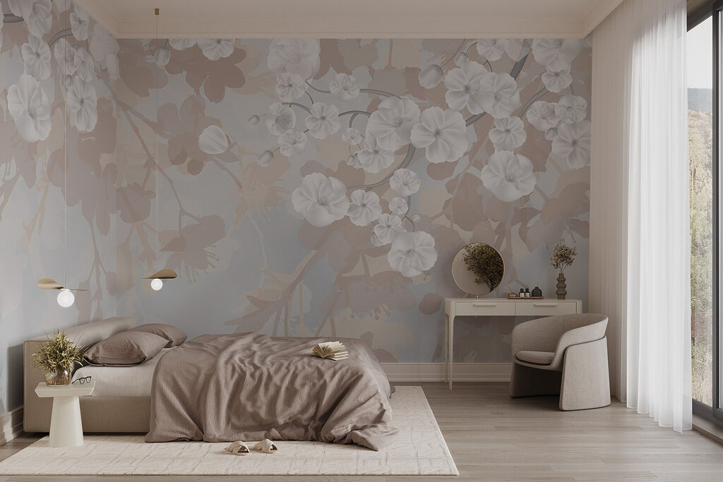 Witte bloesem boven schaduwbladeren — interieur 2