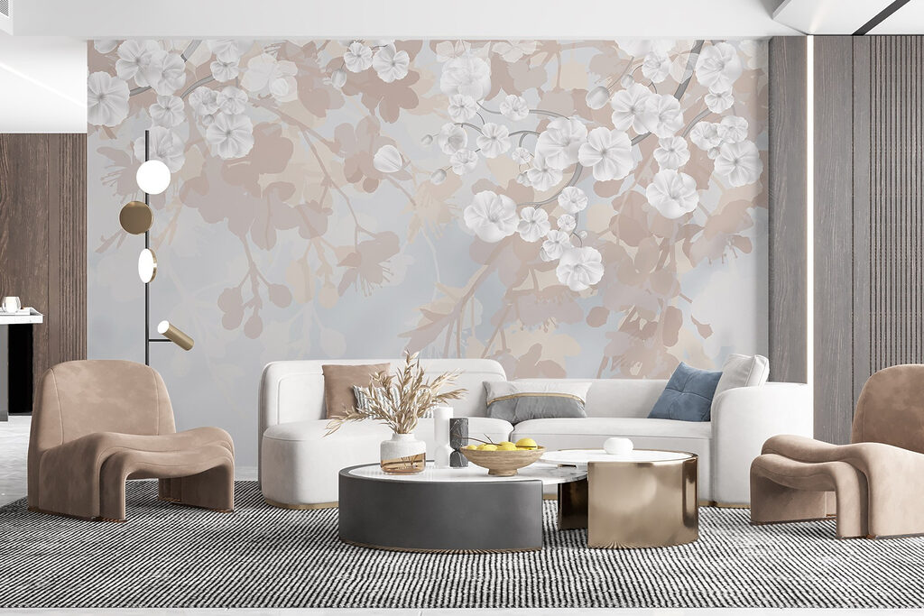 Witte bloesem boven schaduwbladeren — interieur 4