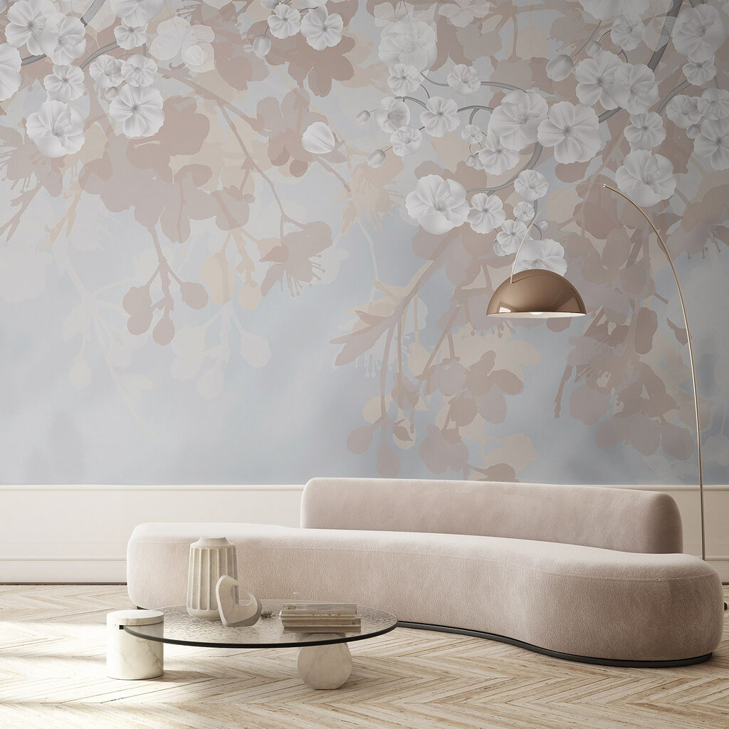 Witte bloesem boven schaduwbladeren — interieur 5