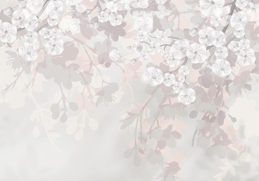 Witte bloemen op een witte achtergrond — volledig ontwerp