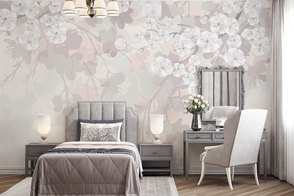 Witte bloemen op een witte achtergrond in een interieur