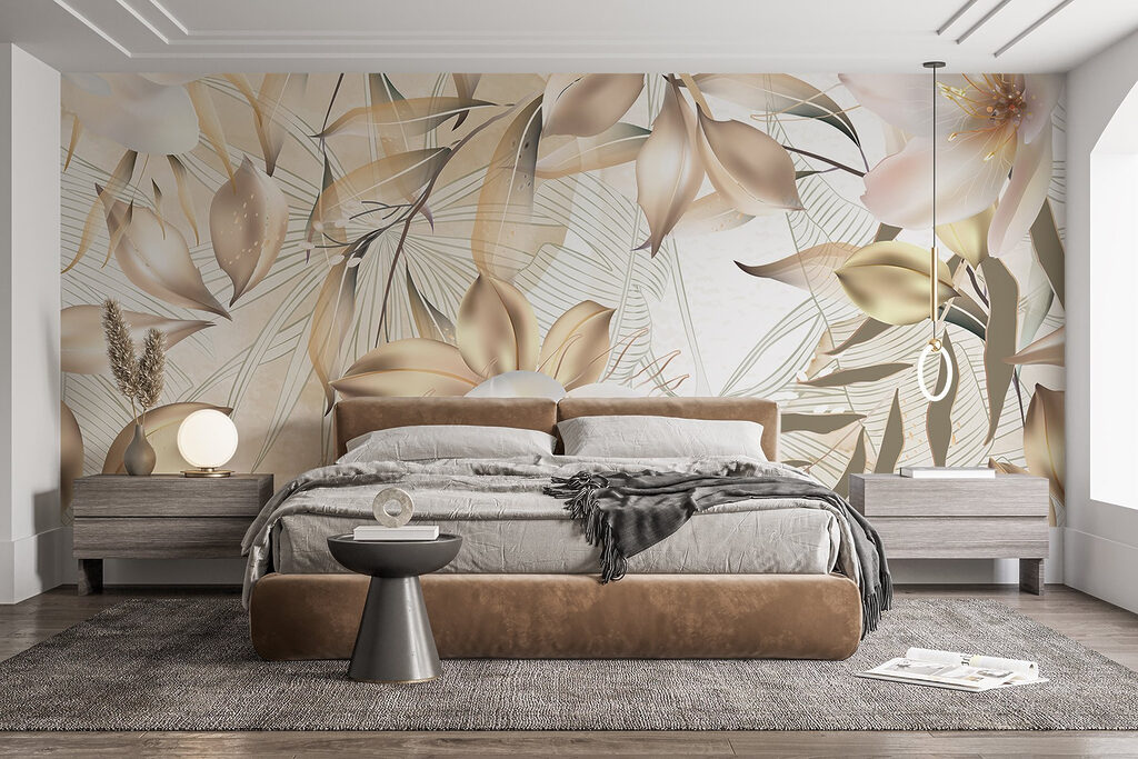 Gouden bloemen tussen lijnbladeren — interieur 1