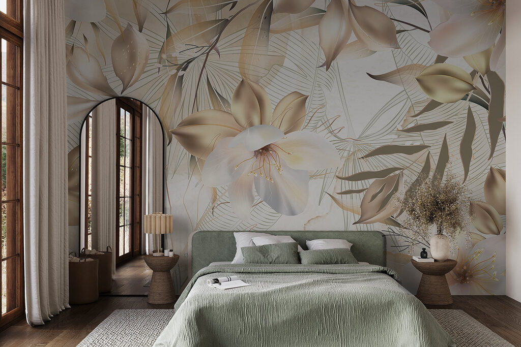 Gouden bloemen tussen lijnbladeren — interieur 2