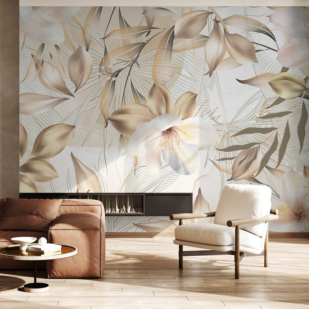 Gouden bloemen tussen lijnbladeren — interieur 3