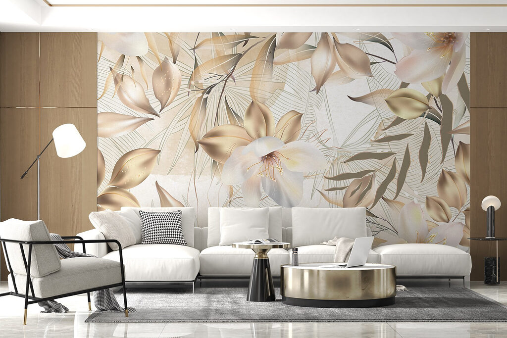 Gouden bloemen tussen lijnbladeren — interieur 4