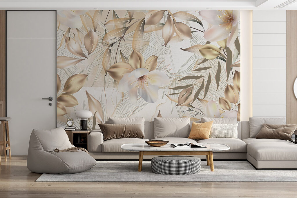 Gouden bloemen tussen lijnbladeren — interieur 5