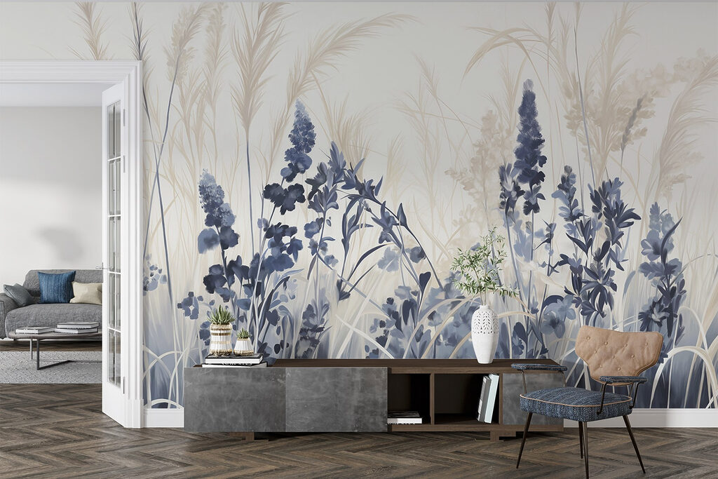 Blauwe bloemen tussen zilvergrassen — interieur 2