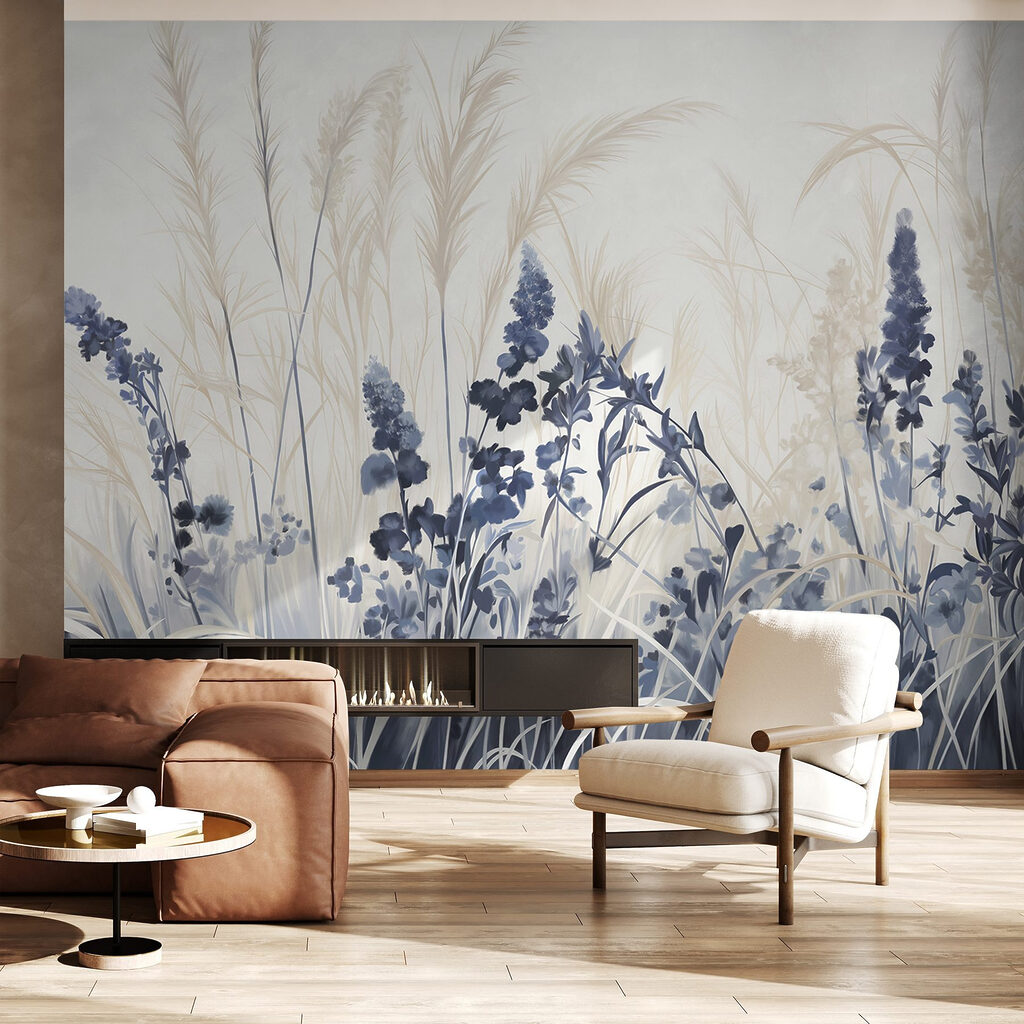 Blauwe bloemen tussen zilvergrassen — interieur 4