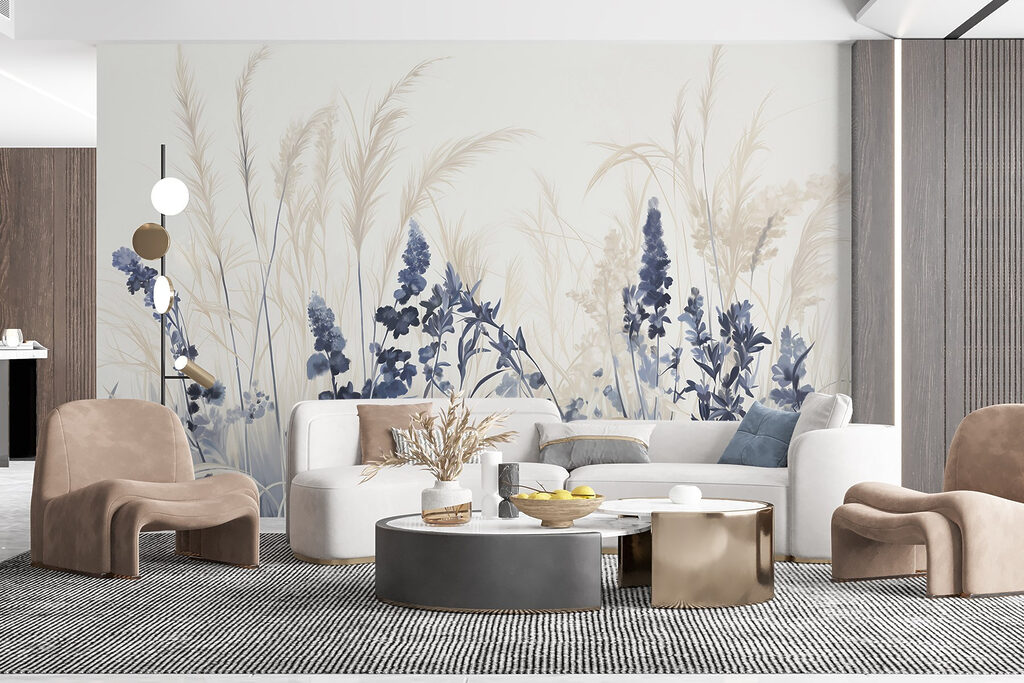 Blauwe bloemen tussen zilvergrassen — interieur 5