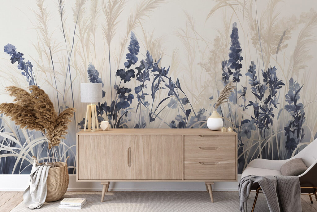 Blauwe bloemen tussen zilvergrassen — interieur 6