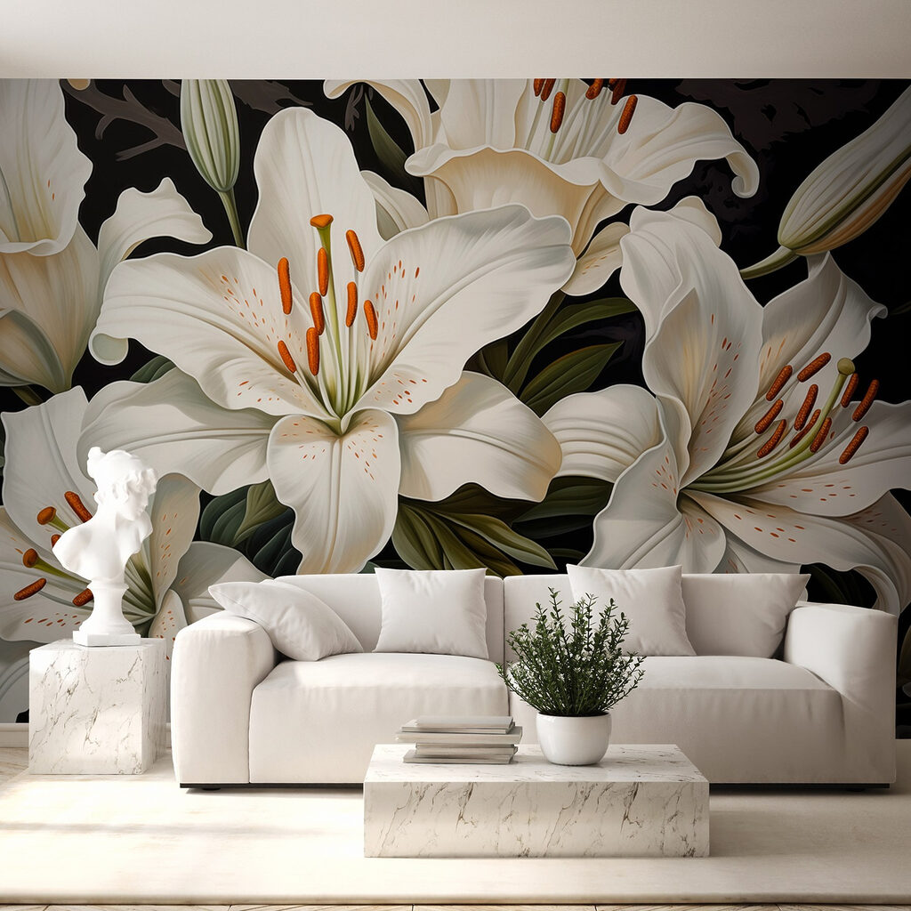Witte lelies tegen zwart — interieur 5