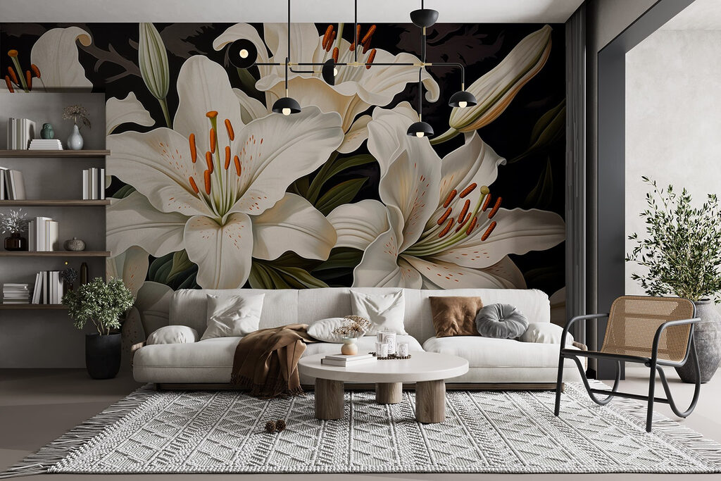 Witte lelies tegen zwart — interieur 6