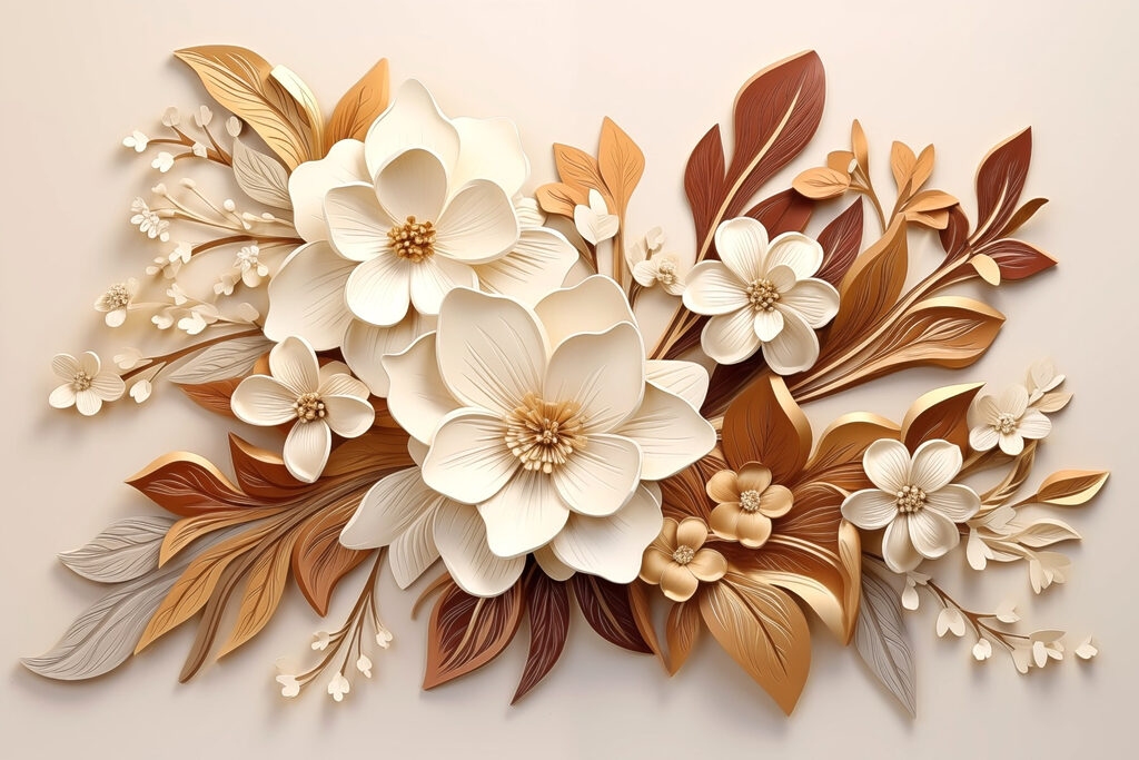Bloemen met koperen bladlagen — volledig ontwerp