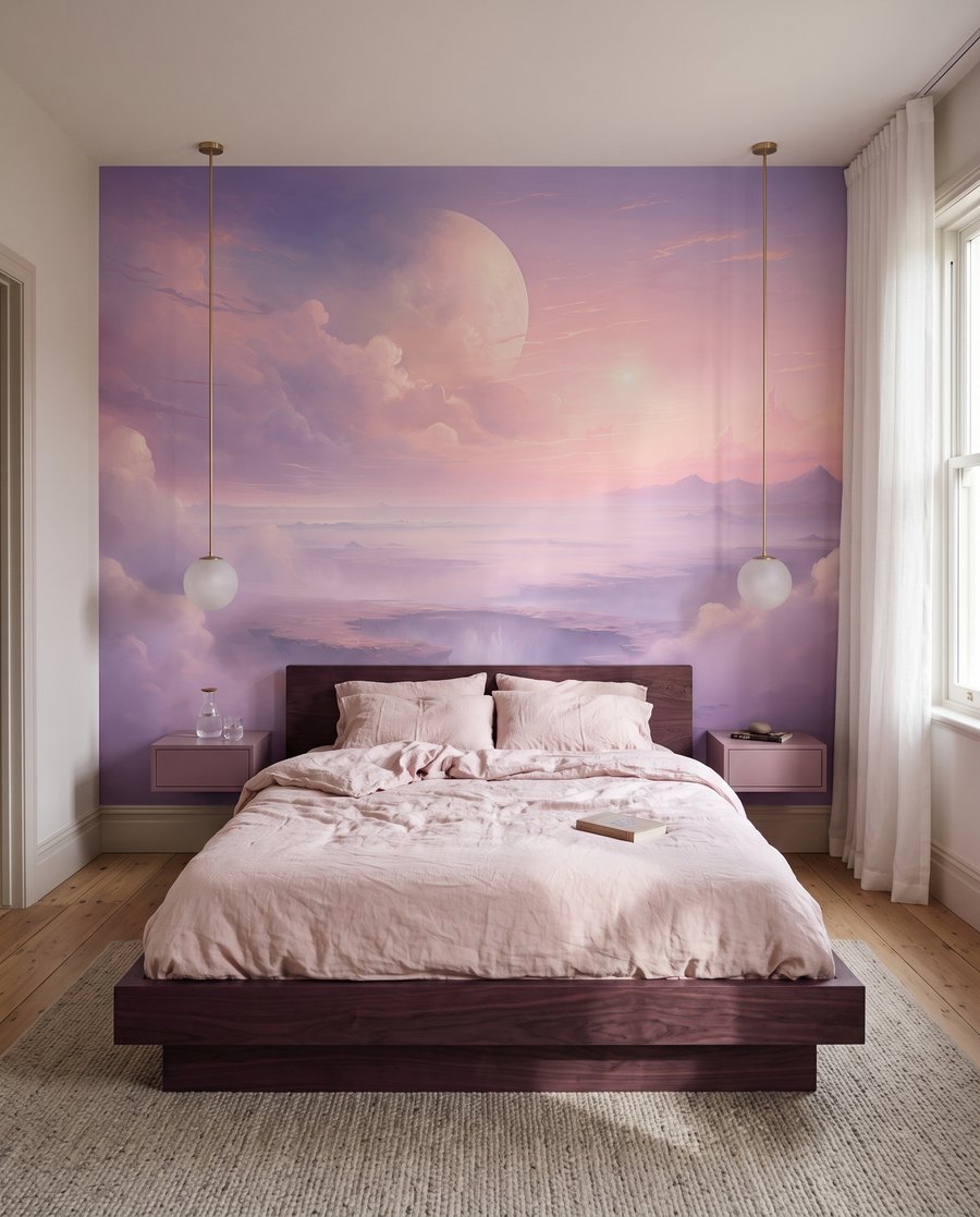 Maanlicht boven lila water in een interieur