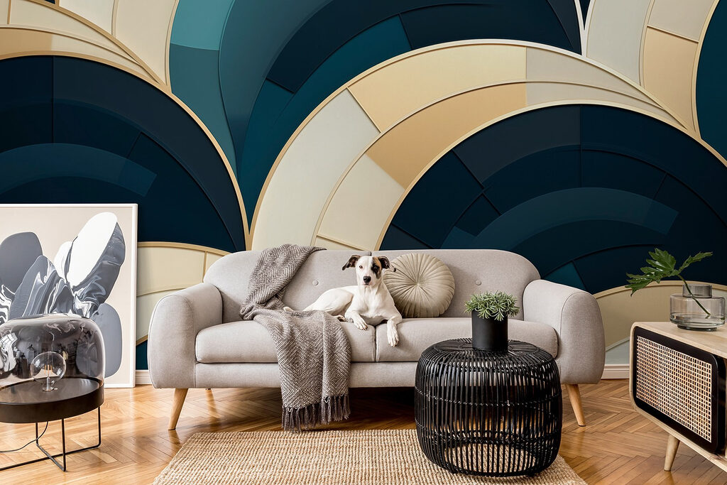 Donkerblauwe bogen met goud — interieur 1