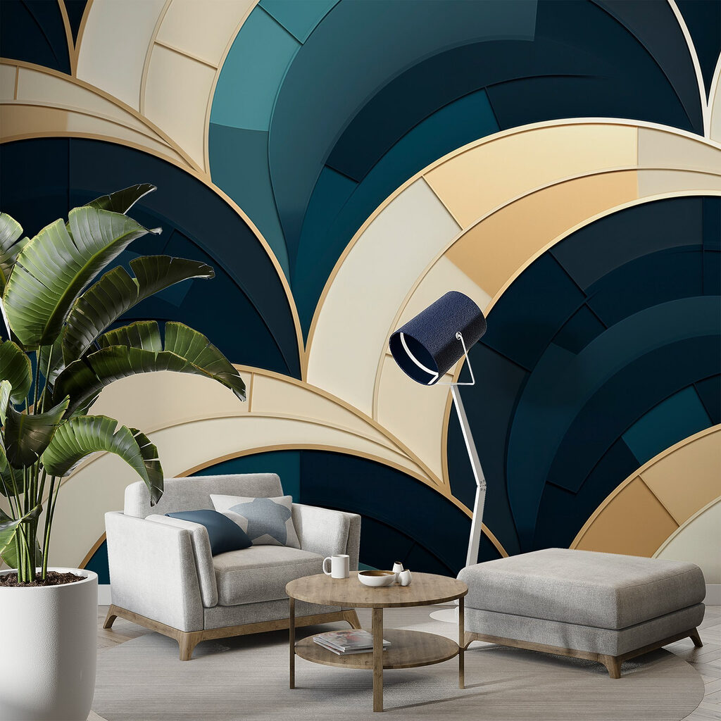Donkerblauwe bogen met goud — interieur 2