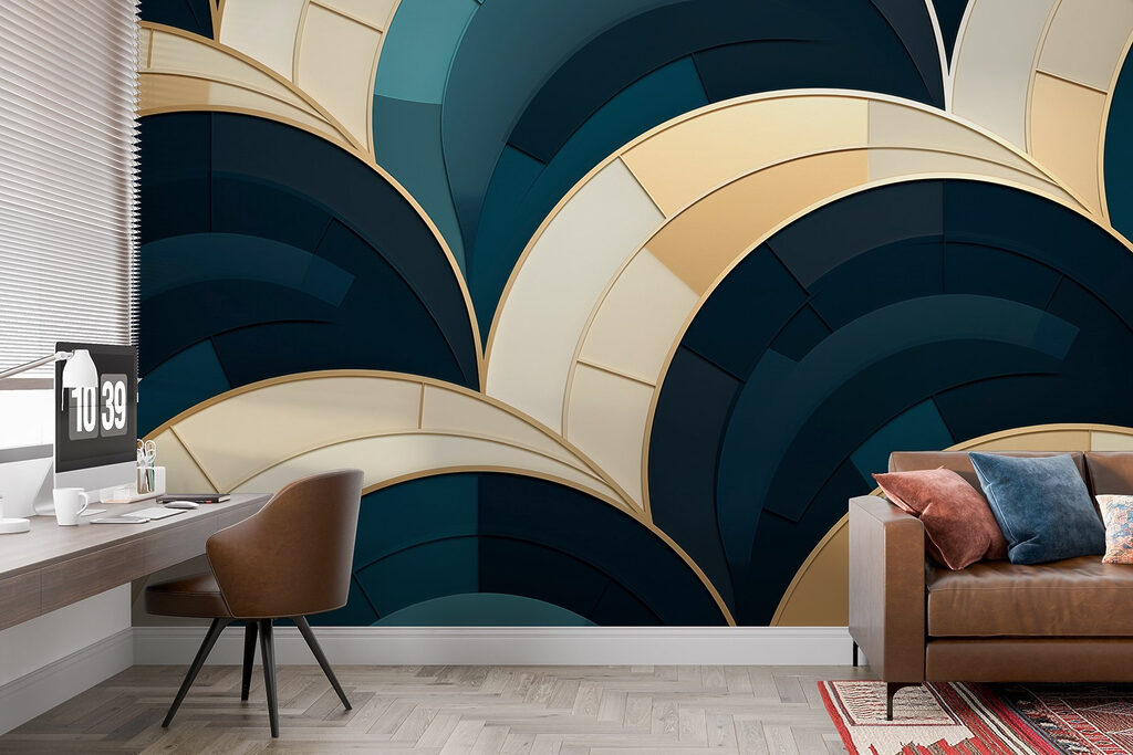 Donkerblauwe bogen met goud — interieur 3