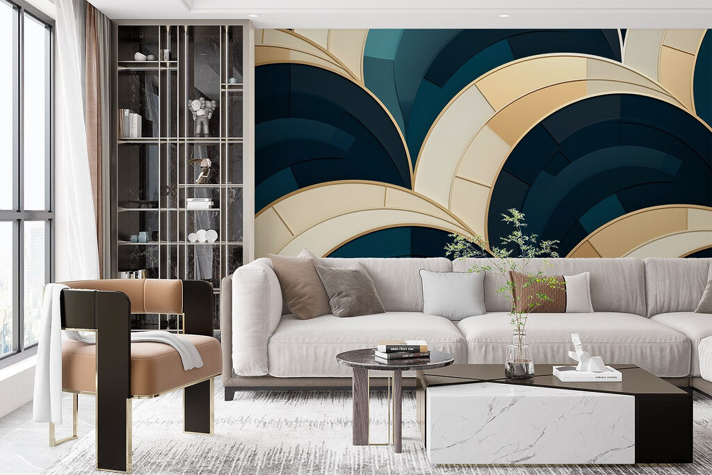 Donkerblauwe bogen met goud — interieur 4
