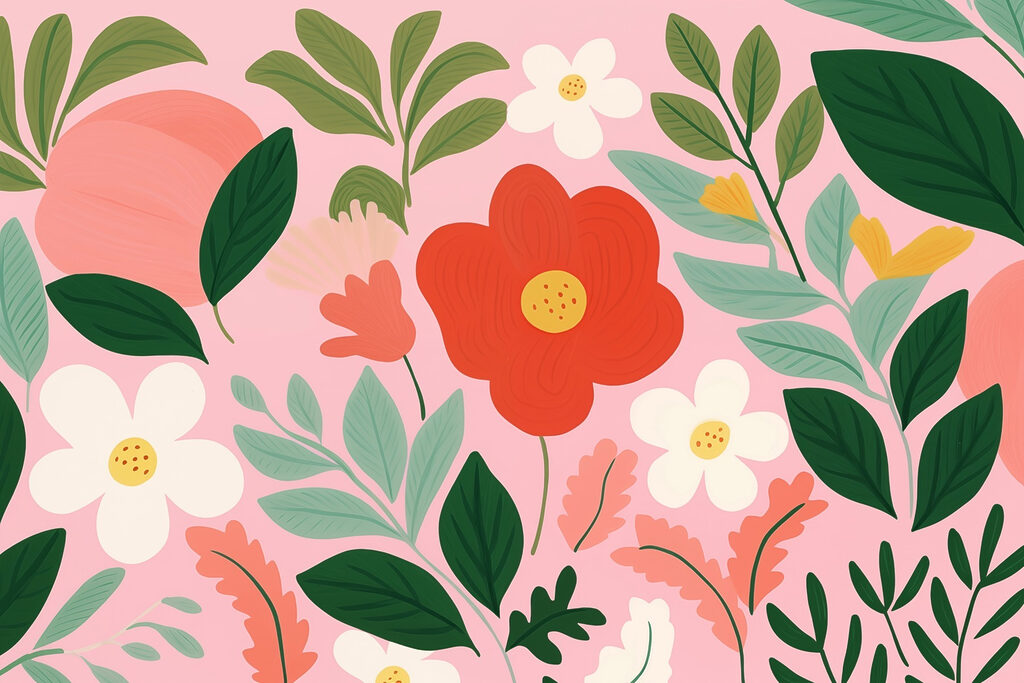 Oranje bloemen op roze — volledig ontwerp