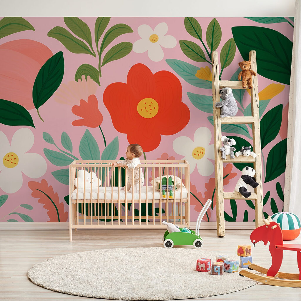 Oranje bloemen op roze — interieur 3
