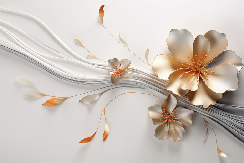 Gouden bloemen aan zilverlijnen — volledig ontwerp