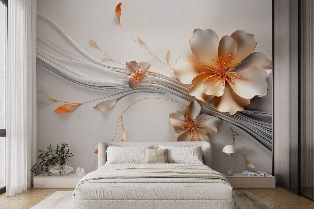 Gouden bloemen aan zilverlijnen — interieur 2