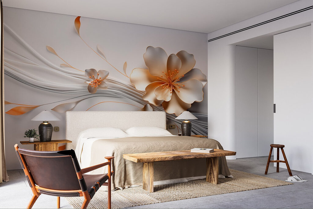 Gouden bloemen aan zilverlijnen — interieur 3