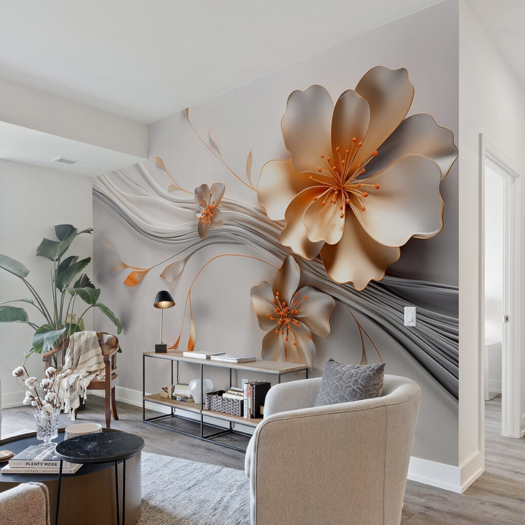 Gouden bloemen aan zilverlijnen — interieur 4