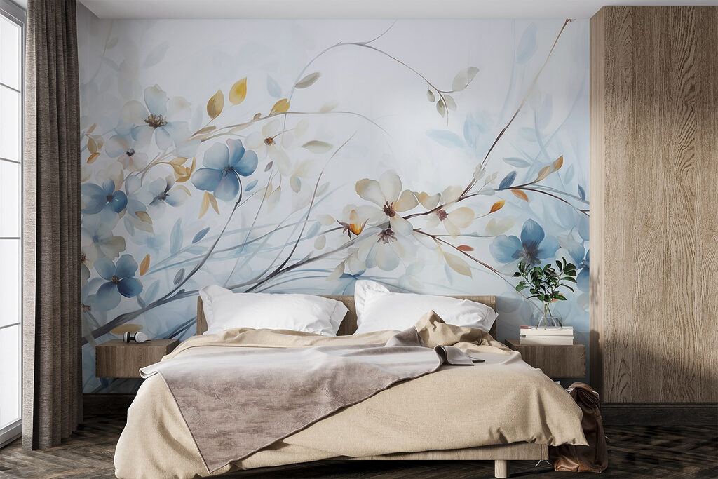 Blauwe bloemtakken over licht — interieur 2