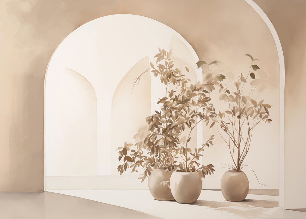 Groep potplanten in een kamer — volledig ontwerp