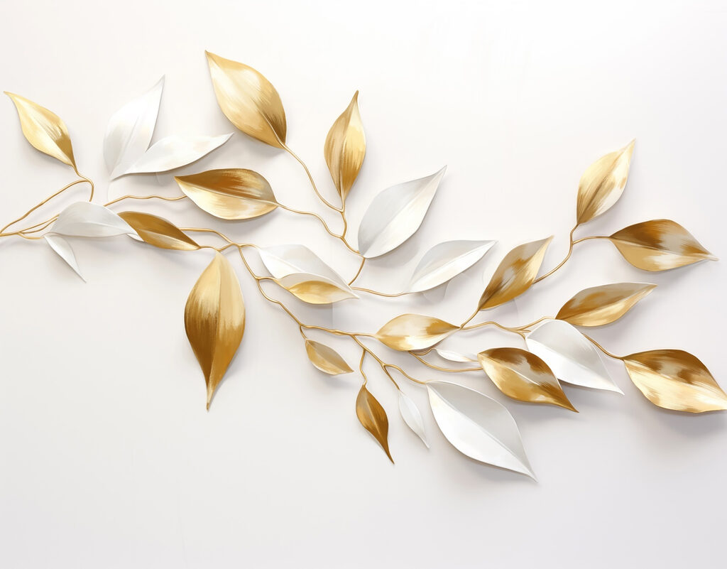 Gouden bladeren langs wit — volledig ontwerp